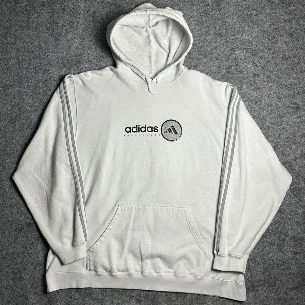 Adidas Vintage 90s Skater Baggy Hoodie White Grey Stripe Size XXL